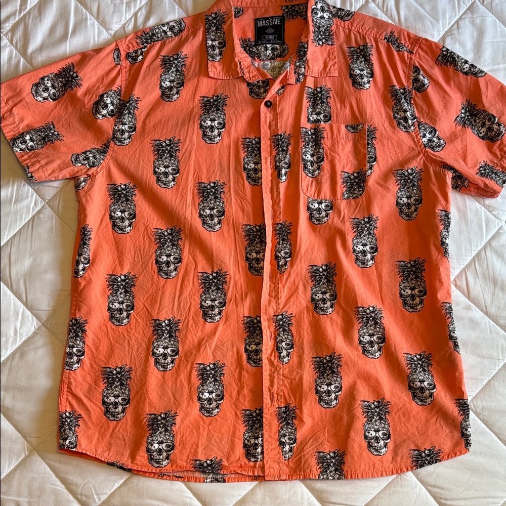 Bold Orange Skull Print Men's Casual Shirt